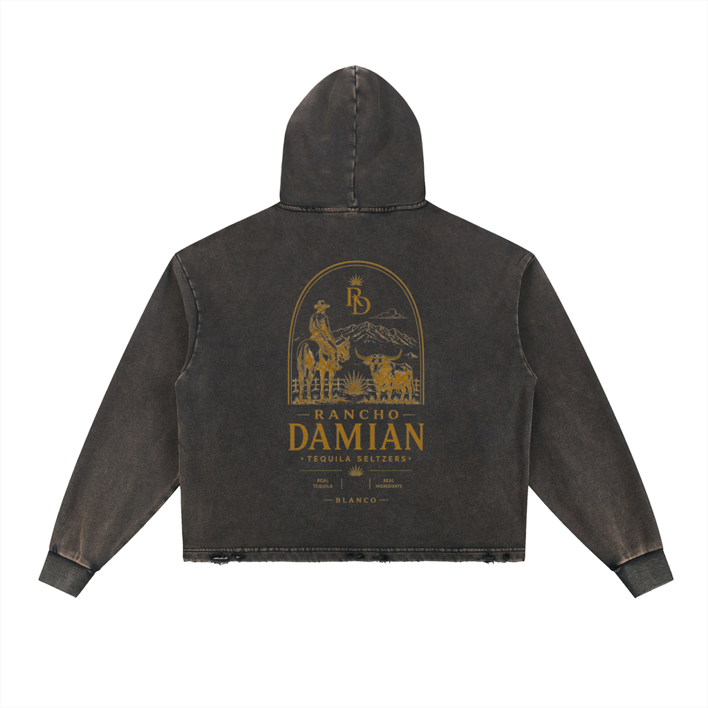 Vintage Washed Frayed-Hem Hoodie