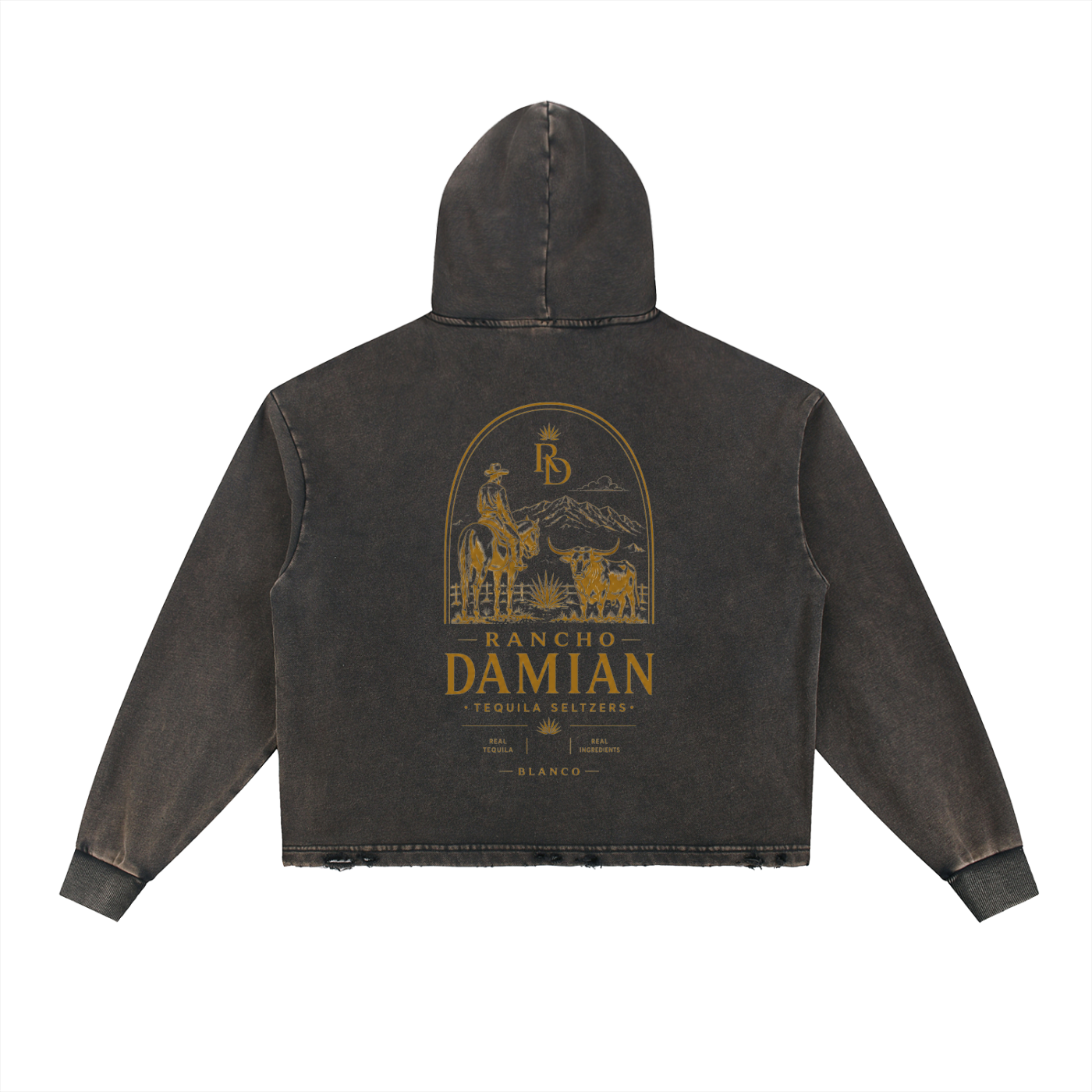 Vintage Washed Frayed-Hem Hoodie